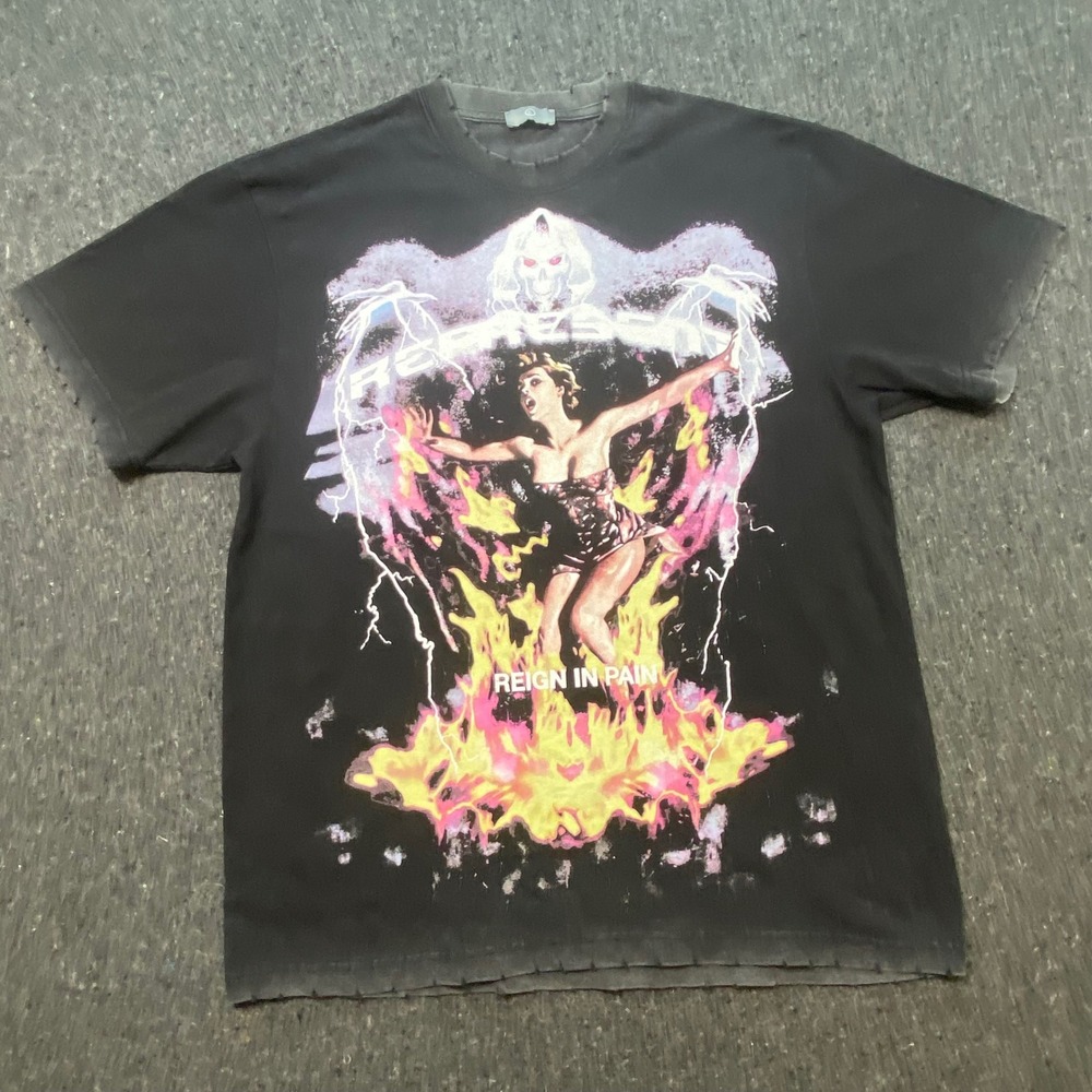 Represent Reign In Pain Shirt Large Mens Black Graphic Distressed Streetwear